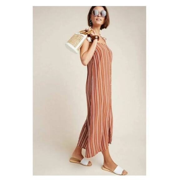 Anthropologie x Faithfull The Brand Brown Stripe Arietta Slip Maxi Dress Sz.L - Picture 3 of 16